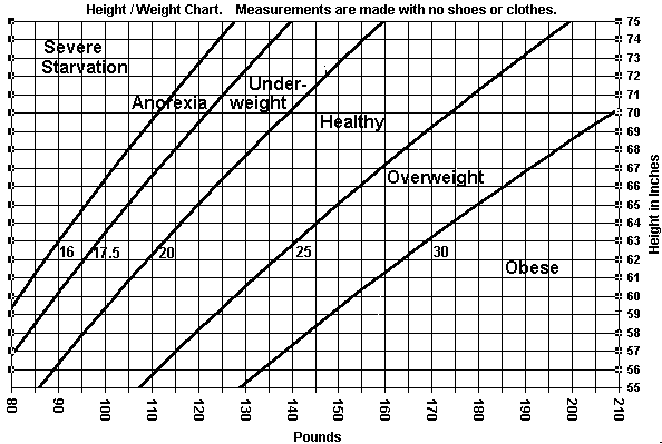standard height and weight chart for. height and weight (n2486)